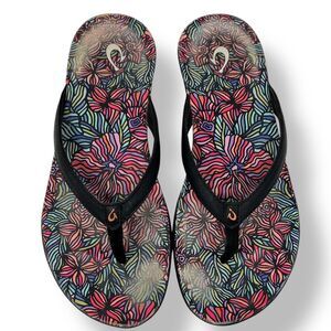 OluKai Black and Multicolor Floral Sandals